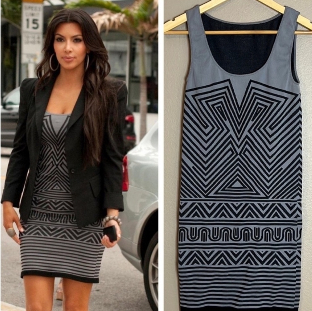 NWT || THATCHER || Alisse Thatcher, body con, dress, grey/black, size large